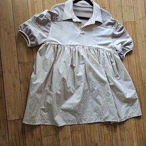 Puff-Sleeve Polo Babydoll Mini Dress in Cream